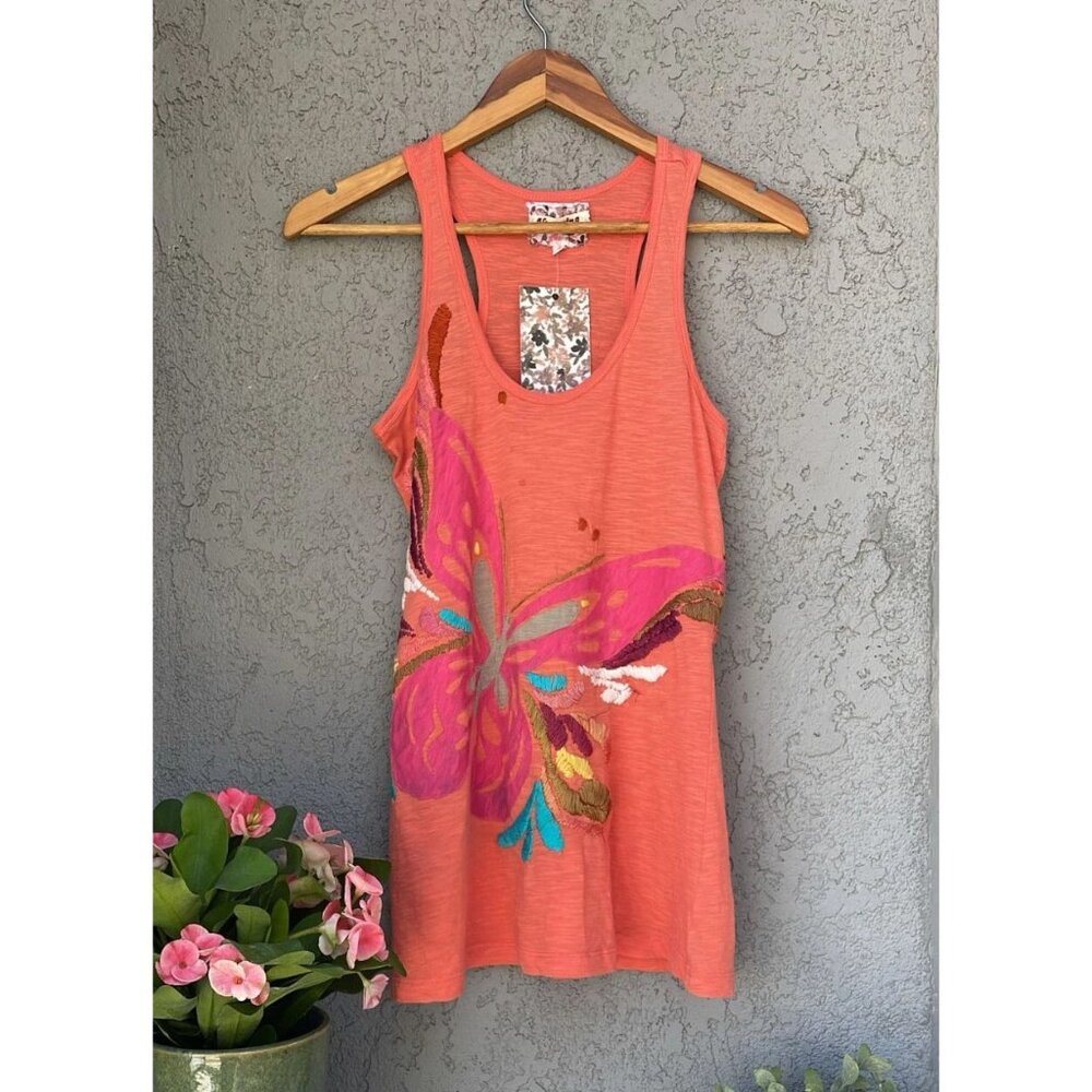 Humming Butterfly Embroidered Patchwork Tank Top S - image 1